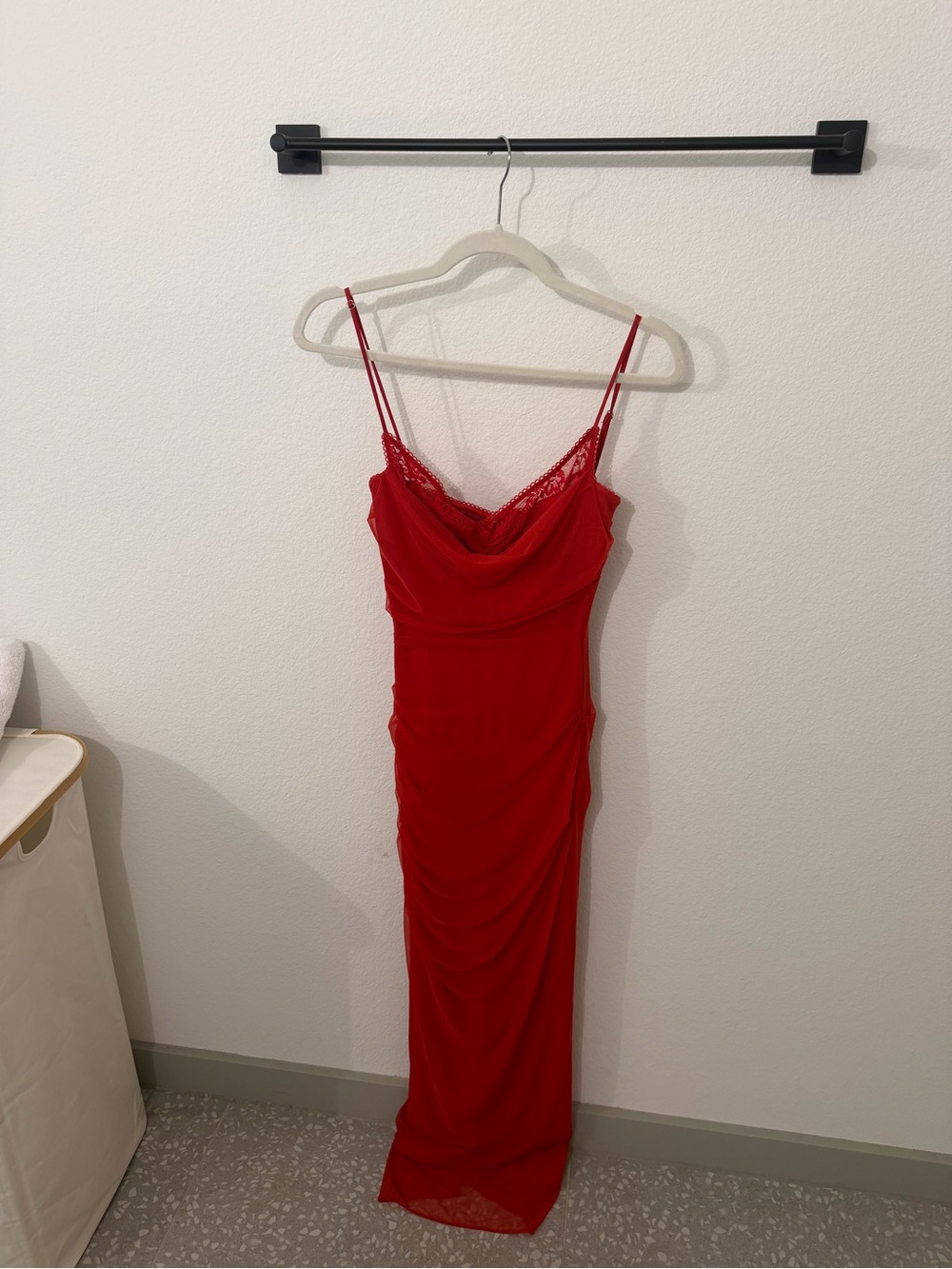 House of CB Red Lace-Trim Maxi Slip Dress